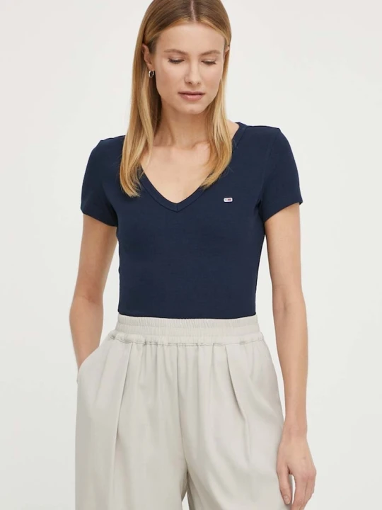 Zdjęcie produktu Tommy Jeans T-shirt damski bawełniany z elastanem granatowy