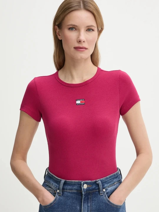 Zdjęcie produktu Tommy Jeans T-shirt damski bawełniany z elastanem różowy