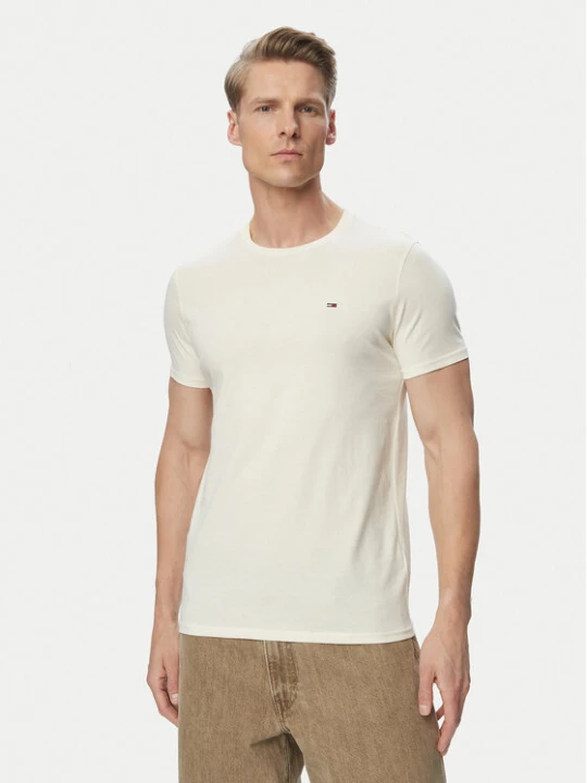 Zdjęcie produktu Tommy Jeans T-Shirt DM0DM04411 Kremowy Slim Fit