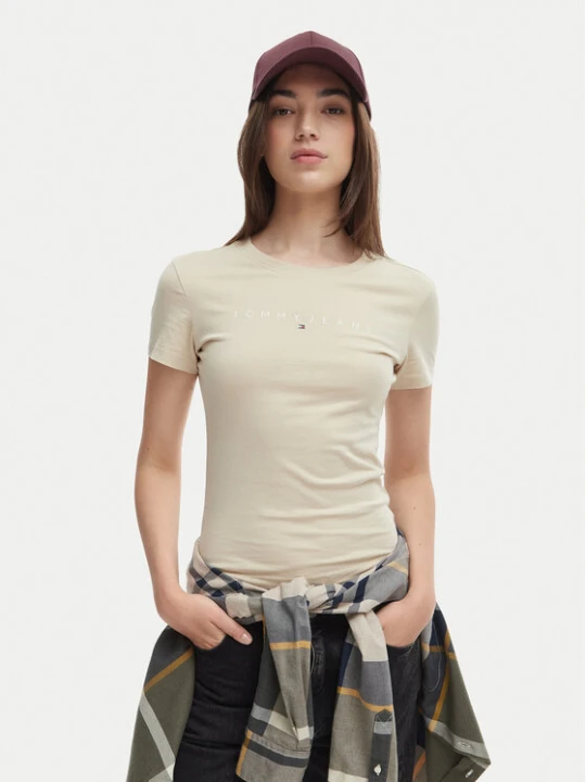 Zdjęcie produktu Tommy Jeans T-Shirt DW0DW18398 Beżowy jasny Slim Fit