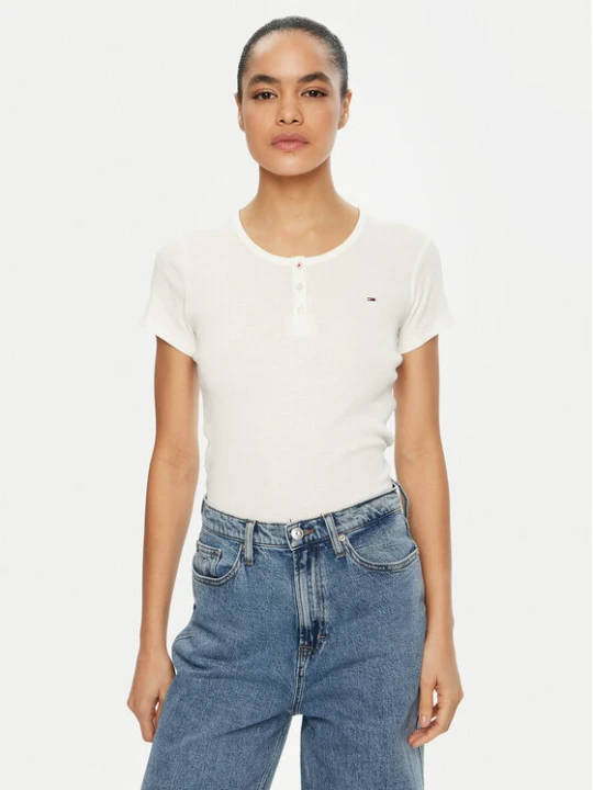 Zdjęcie produktu Tommy Jeans T-Shirt DW0DW19502 Biały Slim Fit