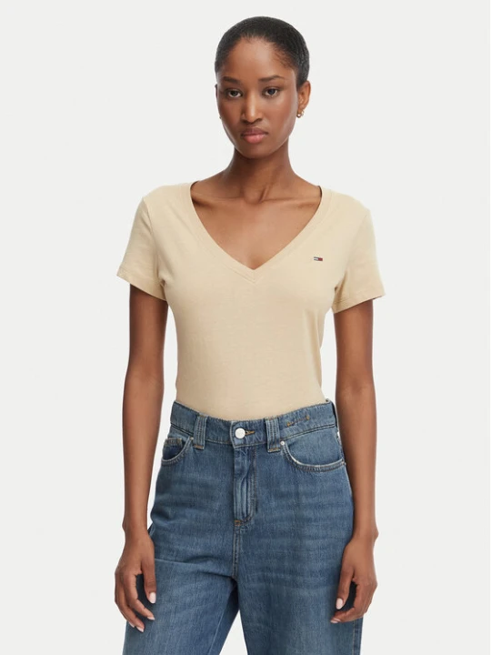 Zdjęcie produktu Tommy Jeans T-Shirt DW0DW20458 Beżowy Slim Fit