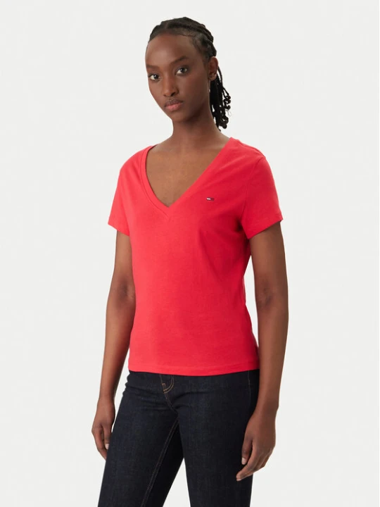 Zdjęcie produktu Tommy Jeans T-Shirt DW0DW20458 Czerwony Slim Fit