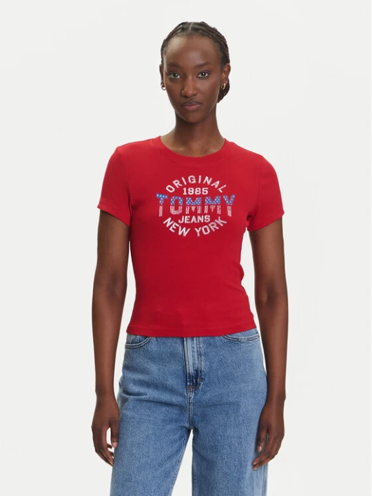 Zdjęcie produktu Tommy Jeans T-Shirt DW0DW21421 Czerwony Slim Fit