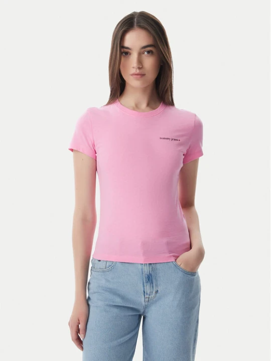Zdjęcie produktu Tommy Jeans T-Shirt Ess Logo DW0DW23479 Różowy jasny Slim Fit