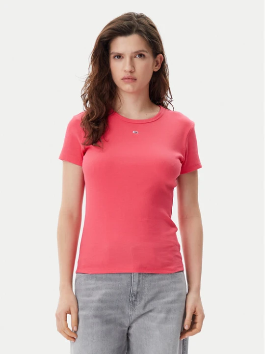 Zdjęcie produktu Tommy Jeans T-Shirt Essential DW0DW17383 Różowy Slim Fit
