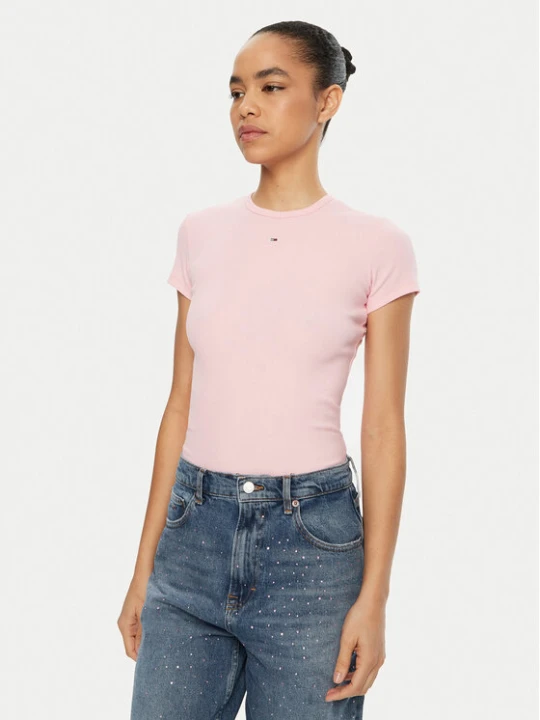 Zdjęcie produktu Tommy Jeans T-Shirt Essential DW0DW17383 Różowy Slim Fit