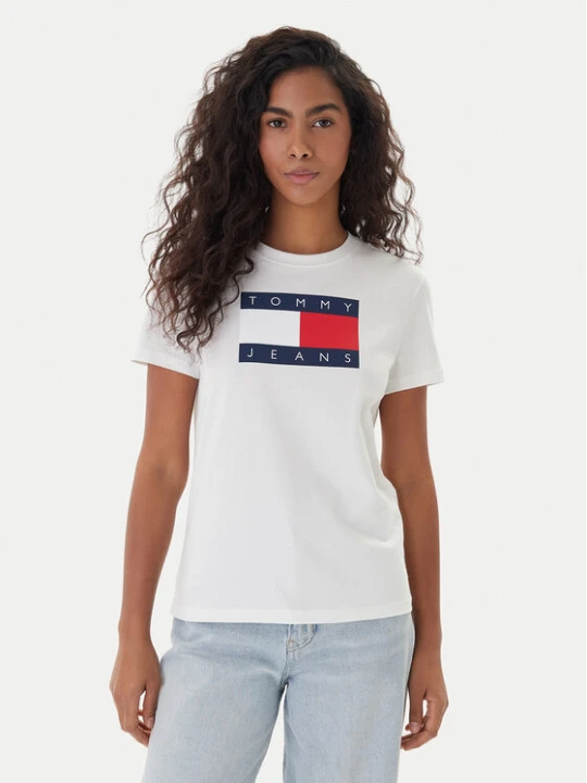 Zdjęcie produktu Tommy Jeans T-Shirt Flag DW0DW22562 Écru Regular Fit Kremowy