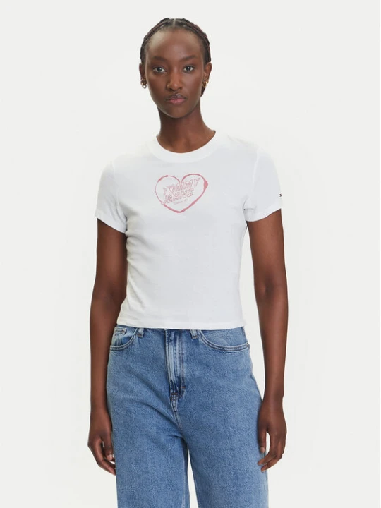 Zdjęcie produktu Tommy Jeans T-Shirt Heart DW0DW21390 Biały Slim Fit