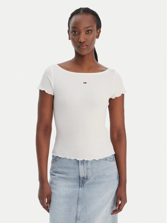 Zdjęcie produktu Tommy Jeans T-Shirt Lettuce Edge DW0DW22460 Écru Slim Fit Kremowy