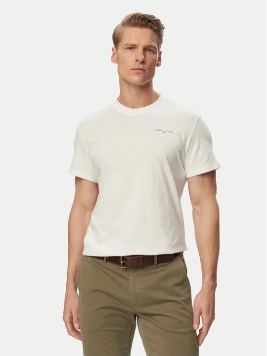 Zdjęcie produktu Tommy Jeans T-Shirt Linear Chest DM0DM21780 Écru Slim Fit Kremowy