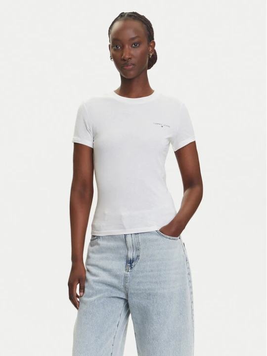 Zdjęcie produktu Tommy Jeans T-Shirt Linear DW0DW21164 Écru Slim Fit Kremowy