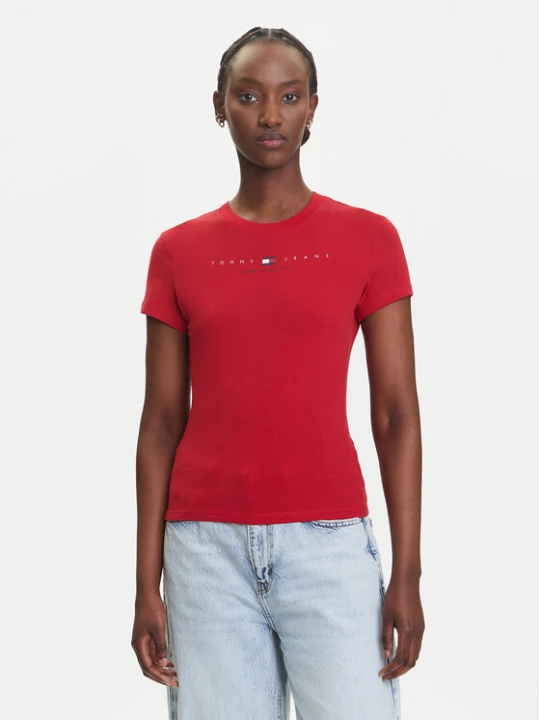 Zdjęcie produktu Tommy Jeans T-Shirt Linear DW0DW21422 Czerwony Slim Fit
