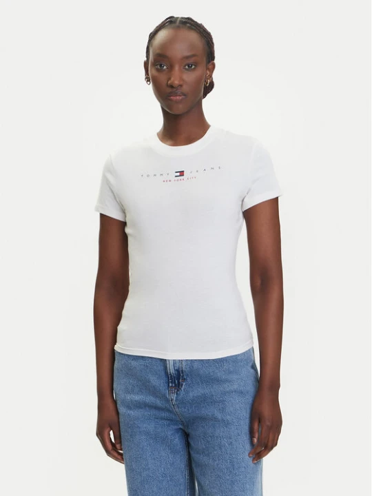 Zdjęcie produktu Tommy Jeans T-Shirt Linear DW0DW21422 Écru Slim Fit Kremowy