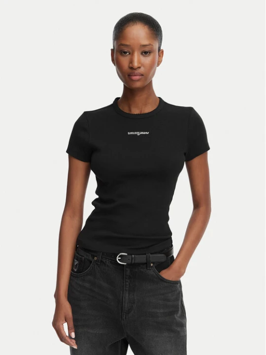 Zdjęcie produktu Tommy Jeans T-Shirt Script Rib DW0DW22809 Czarny Slim Fit