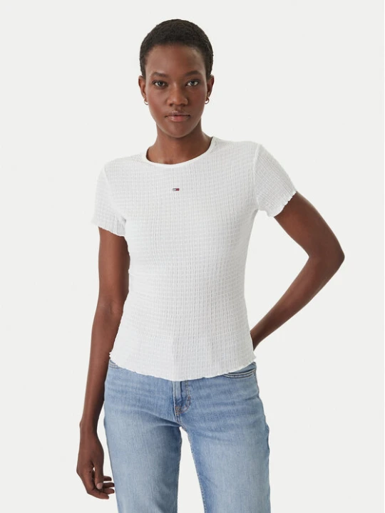 Zdjęcie produktu Tommy Jeans T-Shirt Smock Seersucker DW0DW22219 Biały Slim Fit