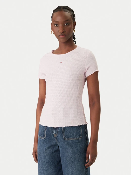 Zdjęcie produktu Tommy Jeans T-Shirt Smock Seersucker DW0DW22219 Różowy Slim Fit