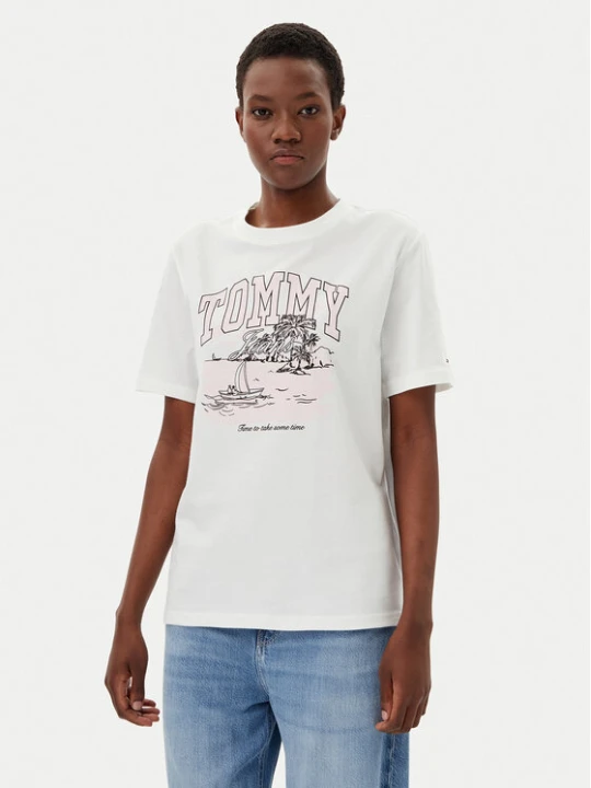 Zdjęcie produktu Tommy Jeans T-Shirt Tonal Tropics DW0DW21343 Écru Relaxed Fit Kremowy