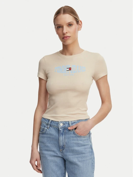 Zdjęcie produktu Tommy Jeans T-Shirt Wavy Flag DW0DW22272 Beżowy jasny Slim Fit