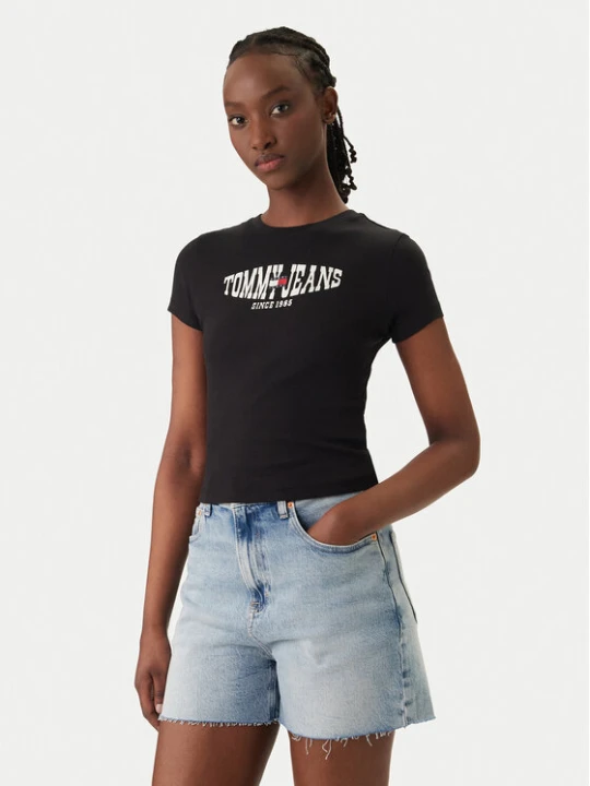 Zdjęcie produktu Tommy Jeans T-Shirt Wavy Flag DW0DW22272 Czarny Slim Fit