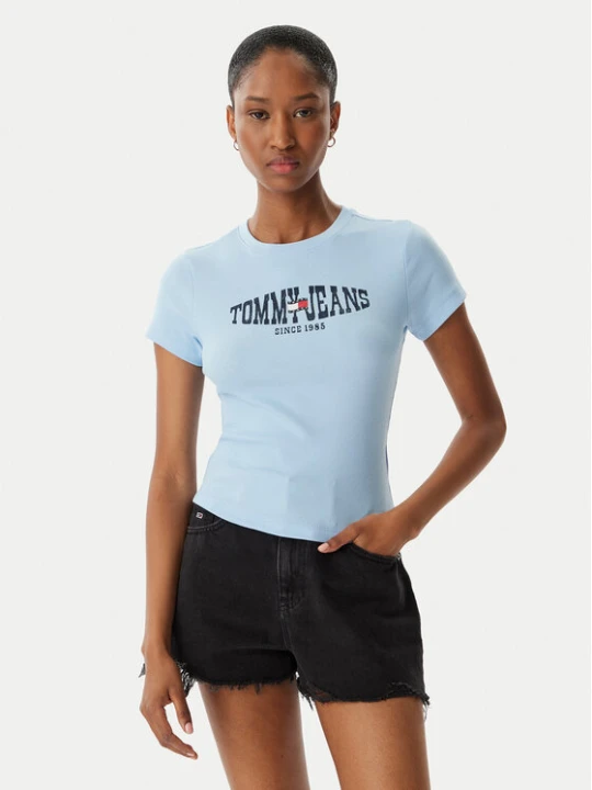 Zdjęcie produktu Tommy Jeans T-Shirt Wavy Flag DW0DW22272 Niebieski jasny Slim Fit