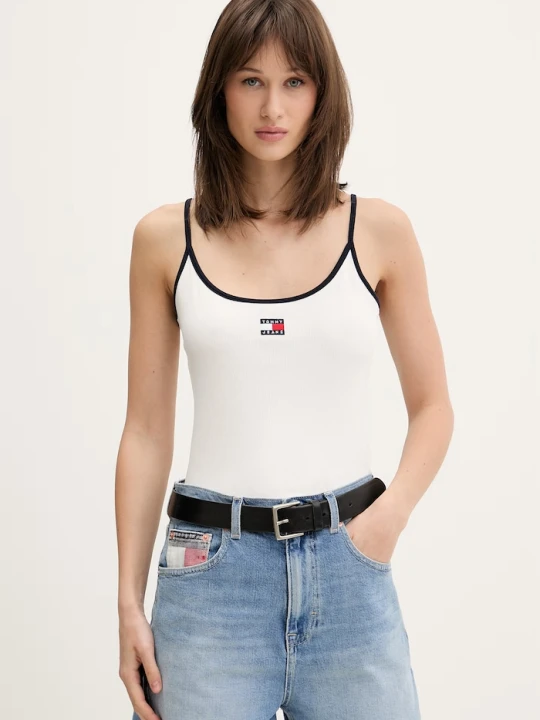 Zdjęcie produktu Tommy Jeans top damski bawełniany z elastanem biały