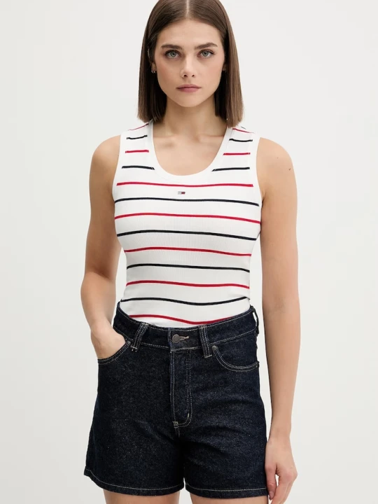 Zdjęcie produktu Tommy Jeans top damski bawełniany z elastanem biały