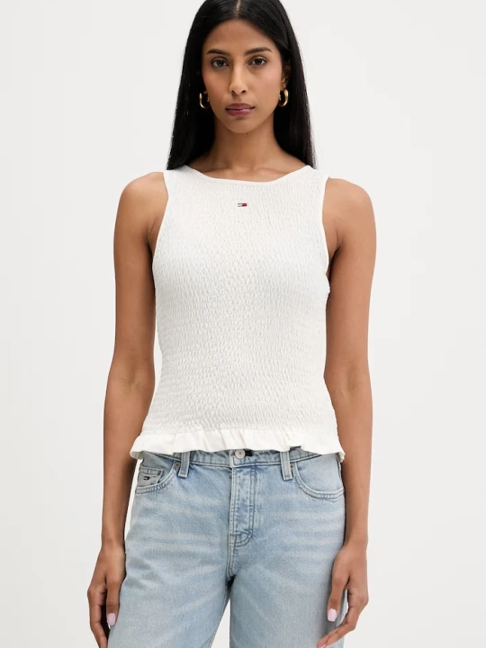 Zdjęcie produktu Tommy Jeans top damski z bawełną beżowy