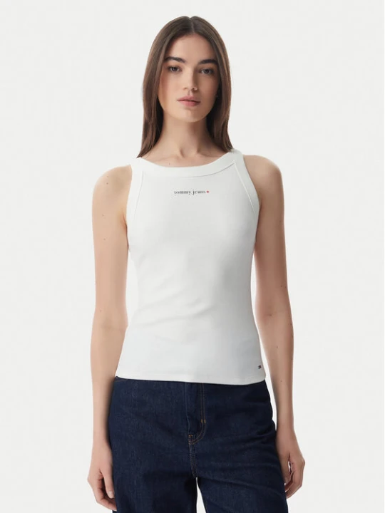 Zdjęcie produktu Tommy Jeans Top Ess Logo DW0DW22806 Kremowy Slim Fit