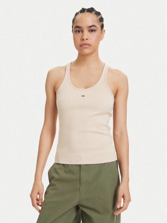 Zdjęcie produktu Tommy Jeans Top Racerback DW0DW22264 Beżowy jasny Slim Fit