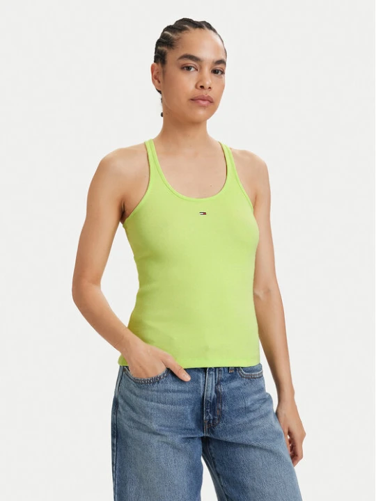 Zdjęcie produktu Tommy Jeans Top Racerback DW0DW22264 Zielony jasny Slim Fit