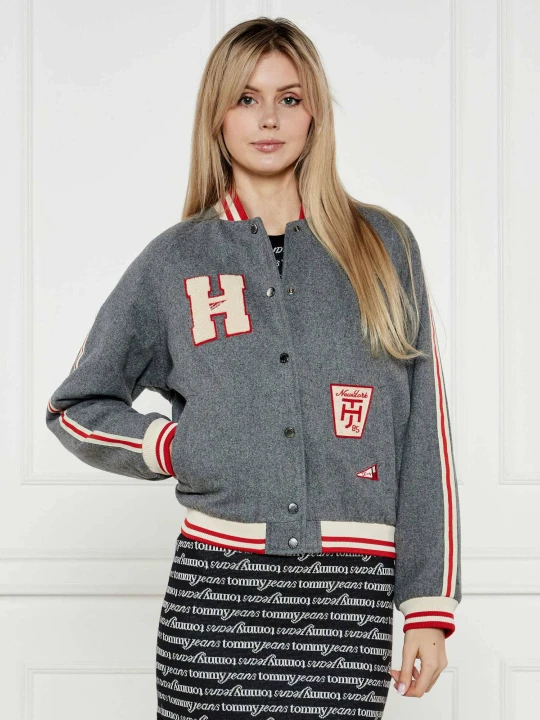 Zdjęcie produktu Tommy Jeans Wełniana kurtka bomber | Regular Fit szary
