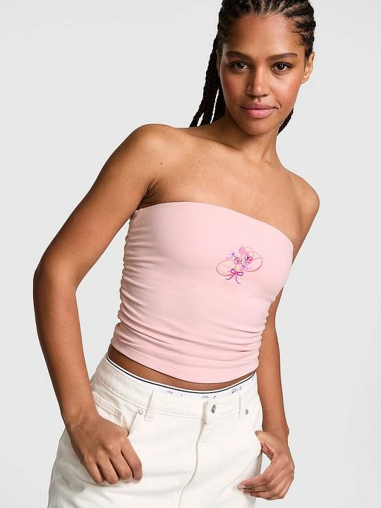 Zdjęcie produktu Top bandeau All-Day Cotton z marszczeniem Victoria's Secret Różowy
