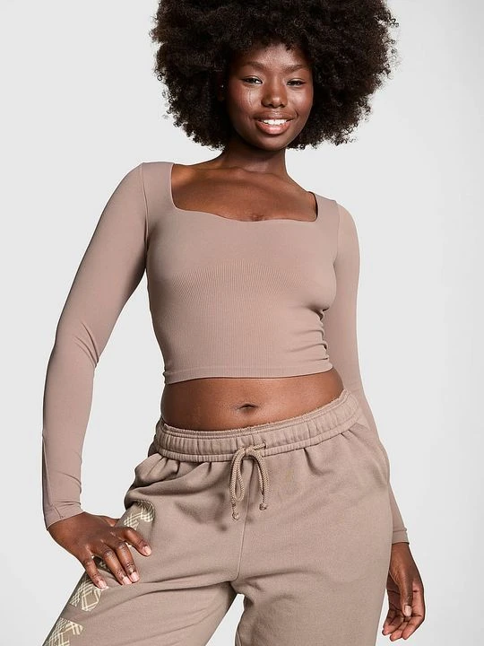 Zdjęcie produktu Top bezszwowy z długim rękawem Victoria's Secret Brązowy