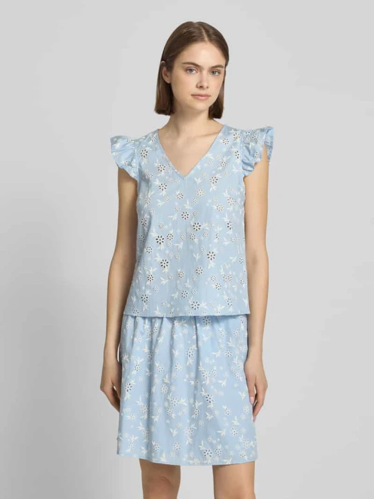 Zdjęcie produktu Top-bluzka o kroju regular fit z czystej bawełny model 'BANNA' Pieces Jasnoniebieski