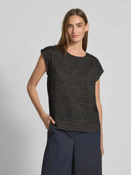 Zdjęcie produktu Top bluzkowy o kroju regular fit z czystej wiskozy model ‘Ferena splash’ Opus Granatowy