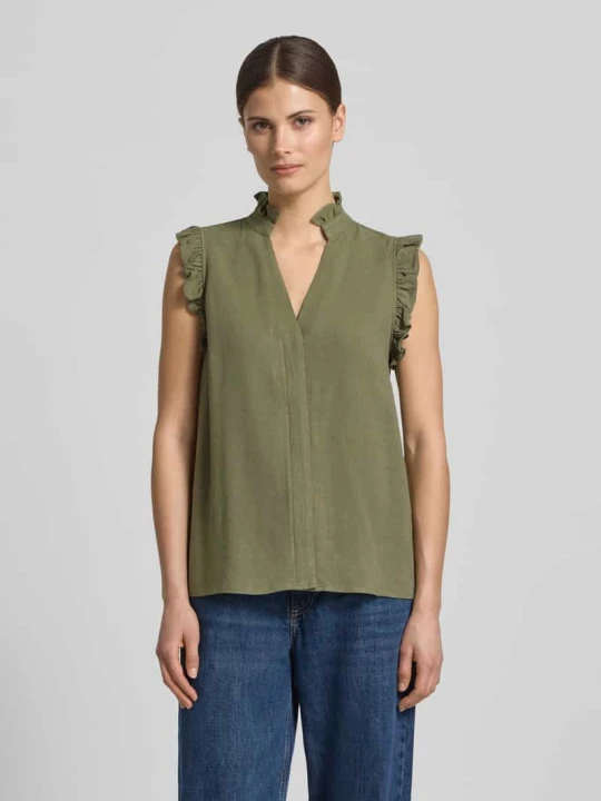 Zdjęcie produktu Top bluzkowy o kroju regular fit z dodatkiem lnu model 'VIVA' Selected Khaki
