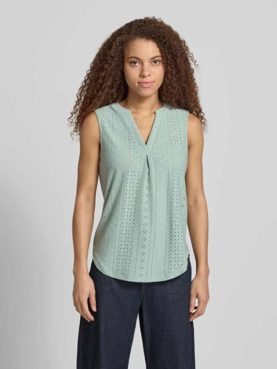 Zdjęcie produktu Top bluzkowy o kroju regular fit z haftem angielskim model 'SANDRA' Only Trzcinowy