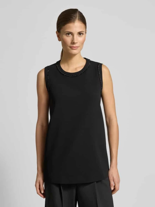 Zdjęcie produktu Bluzka o kroju regular fit bez rękawów z obszyciem ozdobnymi kamieniami model „MSTZAINO” Max Mara Czarny