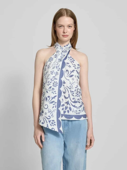 Zdjęcie produktu Top bluzkowy o kroju regular fit z wiązaniem na szyi model ‘TALAYLIER’ Lauren Ralph Lauren Jasnoniebieski melanż