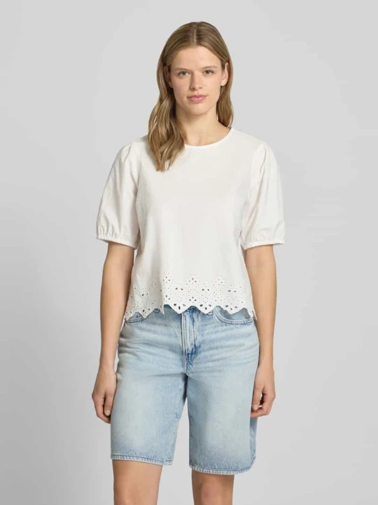 Zdjęcie produktu Top bluzkowy o kroju relaxed fit z czystej bawełny model 'ALMINA' Pieces Biały