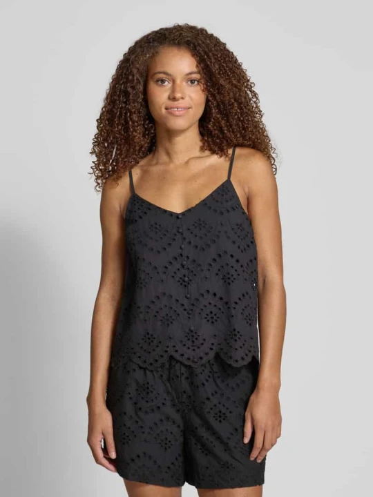 Zdjęcie produktu Top bluzkowy o kroju relaxed fit z czystej bawełny model ‘VILDE’ Pieces Czarny