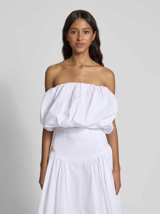 Zdjęcie produktu Top bluzkowy o kroju relaxed fit z plisami model ‘LISSETT’ bardot Biały