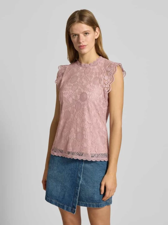 Zdjęcie produktu Top bluzkowy o kroju shaped fit z obszyciem koronką model 'OLLINE' Pieces Brudnoróżowy