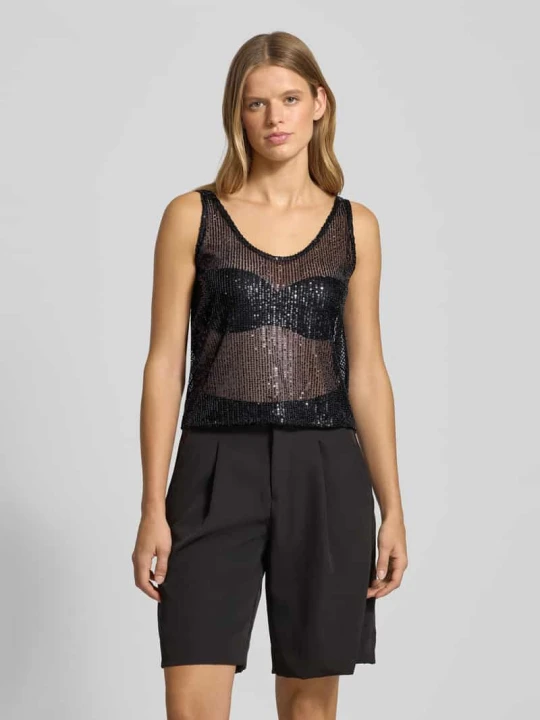 Zdjęcie produktu Top bluzkowy o kroju slim fit z cekinowym obszyciem model ‘JACK’ Pieces czarny