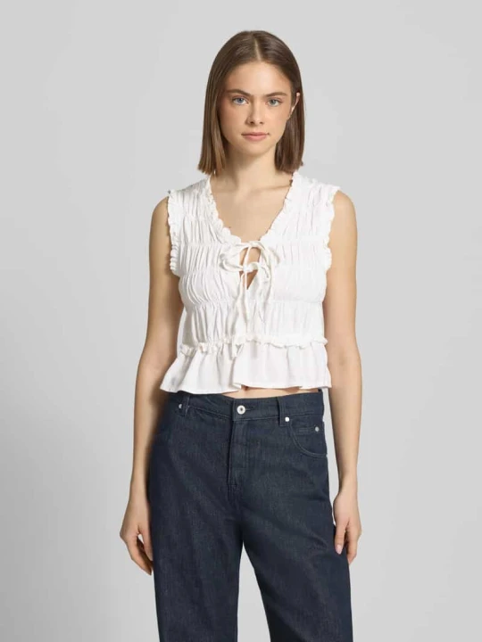 Zdjęcie produktu Top bluzkowy w kroju regular fit z mieszanki wiskozy i lnu model 'GOA' Only Biały