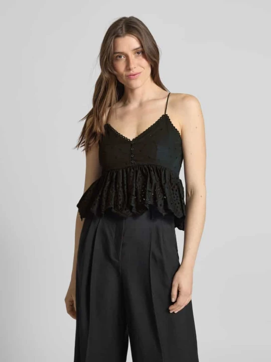 Zdjęcie produktu Top bluzkowy z ażurowym wzorem model ‘ASBURGO’ Weekend Max Mara Czarny