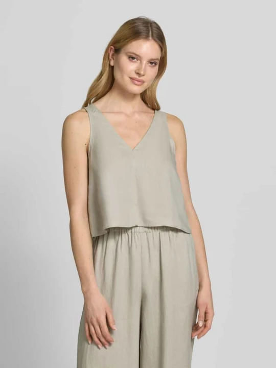 Zdjęcie produktu Top bluzkowy z lnu z dekoltem w serek curated by Anna Schürrle Style Icon Collection Piaskowy