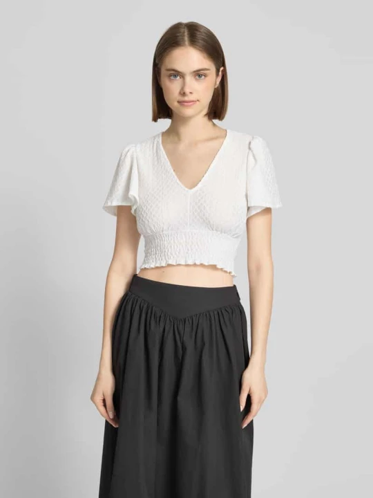Zdjęcie produktu Top crop o kroju regular fit z fakturowanym wzorem model 'HANNAH' Only Złamany biały