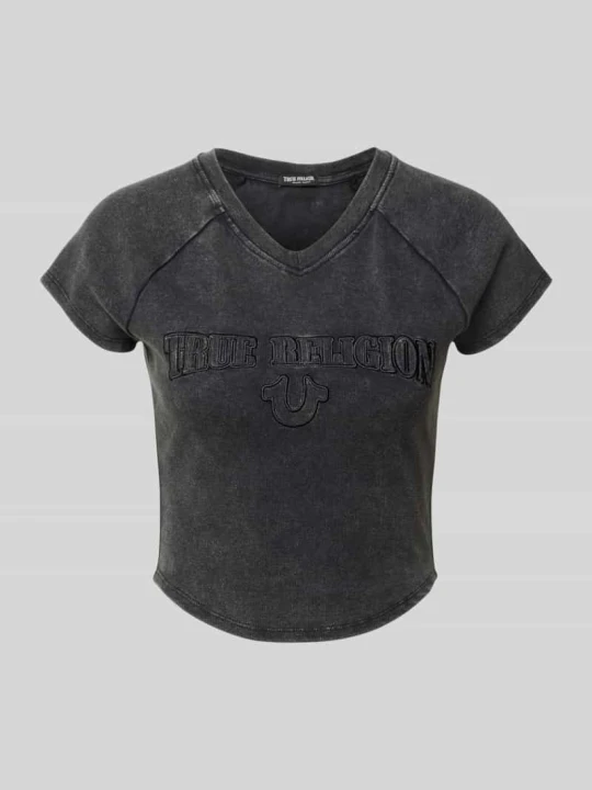Zdjęcie produktu Top crop o kroju slim fit z mieszanka bawełny model 'ribbed baby' True Religion Czarny